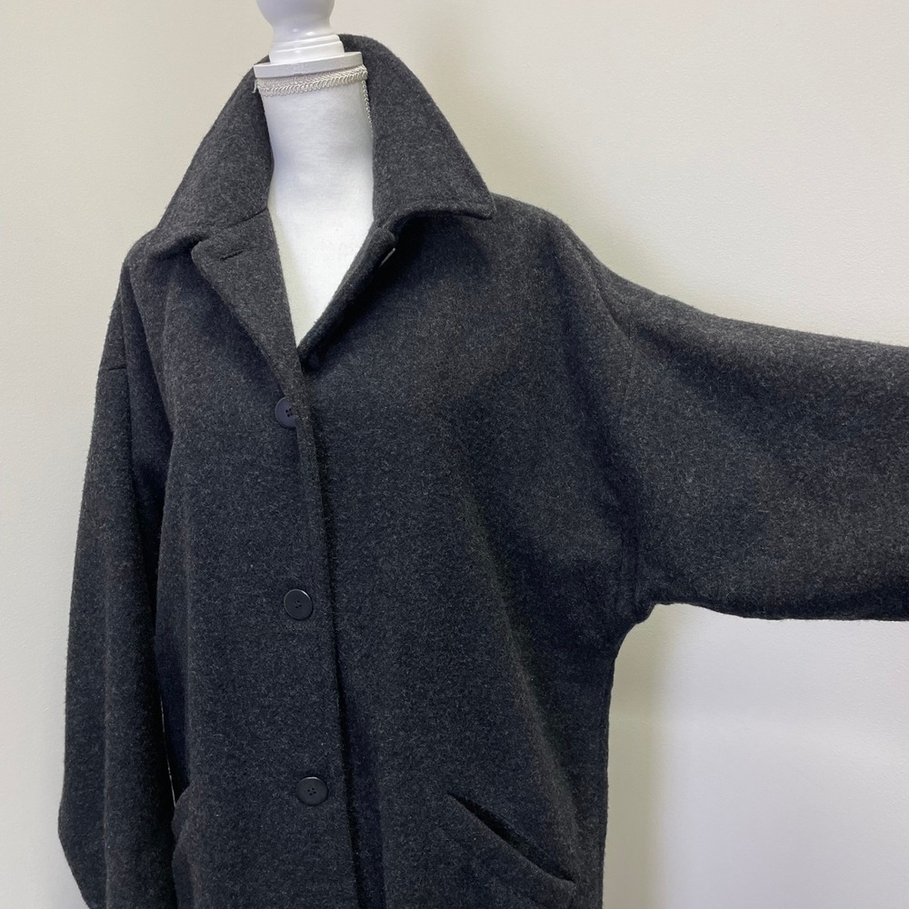 Vintage Eileen Fisher Charcoal Gray 100% Wool Long Duster Coat Large 90s - Picture 3 of 16